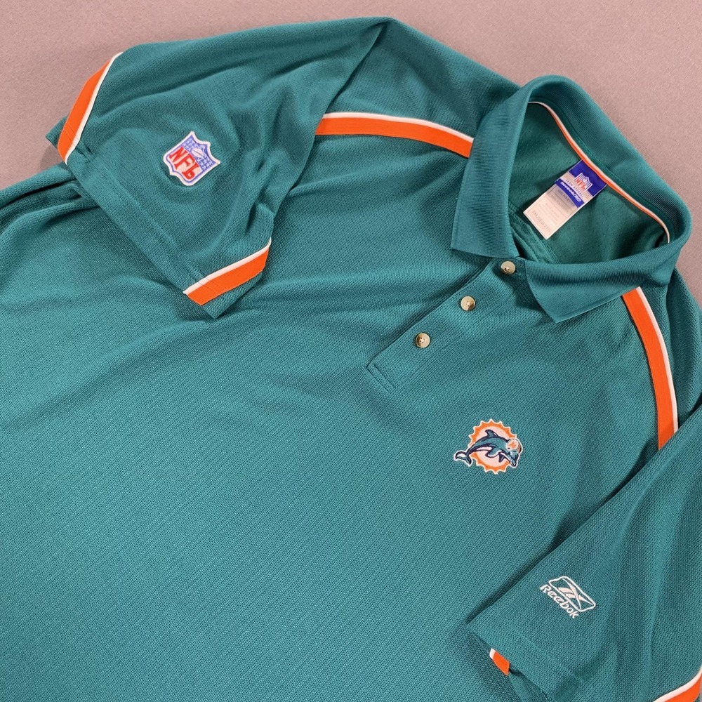 Miami Dolphins Shirt Polo Mens 2XL Teal NFL Football Reebok PlayDry Short Sleeve